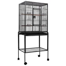 i.Pet 144cm Large Bird Cage Aviary, Black Wrought Iron, Mobile with Lockable Casters, Easy-Clean Tray, Ideal for Birds