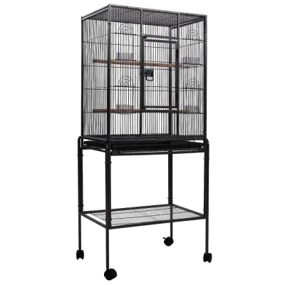 i.Pet 144cm Large Bird Cage Aviary, Black Wrought Iron, Mobile with Lockable Casters, Easy-Clean Tray, Ideal for Birds