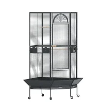 i.Pet Large Corner Bird Cage - Wrought Iron, Easy Clean, Mobile Stand, Budgie/Parrot Aviary, Black, 76x76x161cm