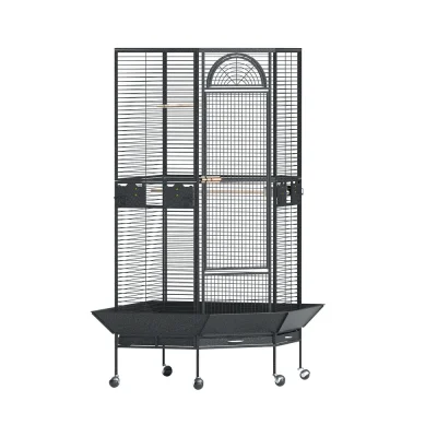 i.Pet Large Corner Bird Cage - Wrought Iron, Easy Clean, Mobile Stand, Budgie/Parrot Aviary, Black, 76x76x161cm