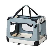 i.Pet Portable Pet Carrier Soft Crate for Dogs & Cats, 70x52cm, Durable 600D Oxford, Foldable Design, Light Grey