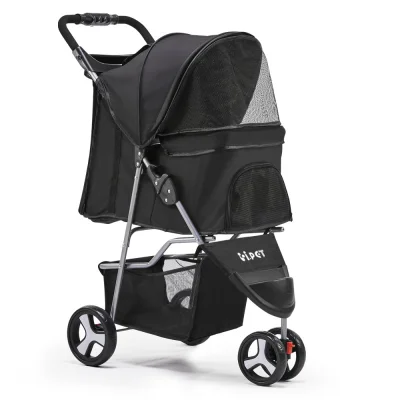 i.Pet Large Foldable Pet Stroller: 3-Wheel Travel Pram for Dogs & Cats, 600D Oxford Fabric, EVA Wheels, 15kg Capacity