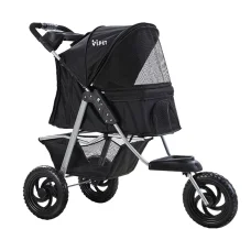 i.Pet Large Pet Stroller, Foldable 3-Wheel Pram for Dogs & Cats, Durable Steel Frame, 600D Fabric, 12" EVA Wheels, Black