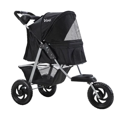 i.Pet Large Pet Stroller, Foldable 3-Wheel Pram for Dogs & Cats, Durable Steel Frame, 600D Fabric, 12" EVA Wheels, Black