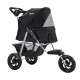 i.Pet Large Pet Stroller, Foldable 3-Wheel Pram for Dogs & Cats, Durable Steel Frame, 600D Fabric, 12" EVA Wheels, Black