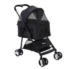 i.Pet Stroller: Foldable 4-Wheel Pet Pram, Carrier & Car Seat, Steel Frame, 600D Oxford, Black, 84x48x99