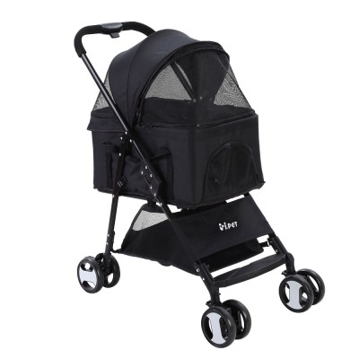 i.Pet Stroller: Foldable 4-Wheel Pet Pram, Carrier & Car Seat, Steel Frame, 600D Oxford, Black, 84x48x99