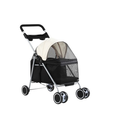 i.Pet Pet Stroller Pram: Foldable, Steel Frame, 360° Wheels, Water-Resistant Oxford Fabric, 15kg Capacity, Black/White i.Pet Pet Stroller Pram: Foldable, Steel Frame, 360° Wheels, Water-Resistant Oxford Fabric, 15kg Capacity, Black/White