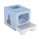 i.Pet Large Enclosed Foldable Cat Litter Box with Scoop, Double Door Design, Ventilation, 48.5x38.5x38.5cm, Blue