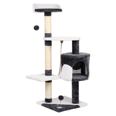 i.Pet 112cm Cat Tree Tower - Plush Velvet, Natural Sisal Posts, Multi-Level Condo with Scratching and Play Areas