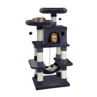 i.Pet Cosmo Cat Tree 145cm - Large Wooden Condo with Sisal Scratching Posts, Plush Velvet, Multi-Level Playhouse