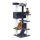 i.Pet 134cm Cat Tree Tower – Grey/Natural, Plush Velvet & Sisal, Multi-Level Condo with Bed, Scratching Post & Ladder