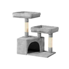i.Pet Ivy Cat Tree 69cm - Small Tower with Sisal Posts, Plush Velvet, Sturdy Wood Frame, Light Grey - Entertain & Relax
