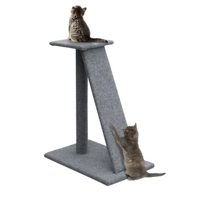 i.Pet 82cm Cat Tree Scratching Post Tower with Plush Velvet, Dual-Level Design & Ramp, Sturdy Wooden Construction
