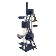 i.Pet 244cm Cat Tree Tower - Grey Condo with Sisal Scratching Posts, Plush Velvet, Multi-Level Play Areas, and Hammocks