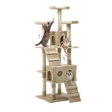 i.Pet 180cm Cat Tree Tower Condo - Plush Velvet, Sisal Posts, Multi-Level Playhouse with Toys, Climbing & Scratching