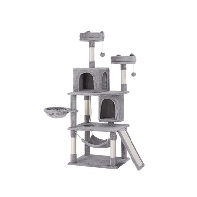 i.Pet 161cm Cat Tree Tower in Grey with Plush Velvet, Sisal Posts, Hammock, Cubicles & Stable Wooden Construction i.Pet 161cm Cat Tree Tower in Grey with Plush Velvet, Sisal Posts, Hammock, Cubicles & Stable Wooden Construction