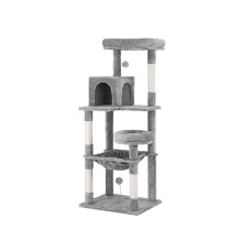 i.Pet 143cm Cat Tree Tower Condo - Grey Plush Velvet, Sisal Posts, Multi-Level, Stable Base, Hanging Ball Fun