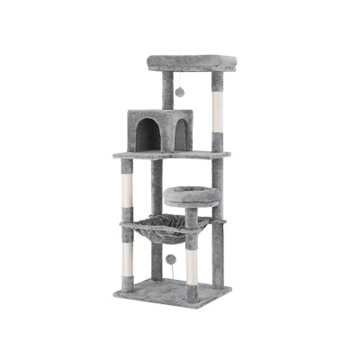 i.Pet 143cm Cat Tree Tower Condo - Grey Plush Velvet, Sisal Posts, Multi-Level, Stable Base, Hanging Ball Fun