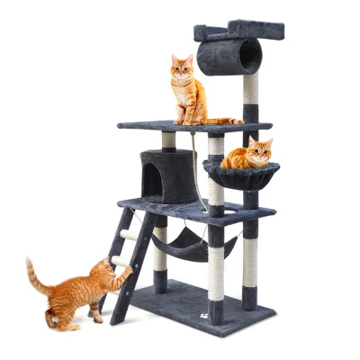 i.Pet 141cm Cat Tree Tower - Sturdy Wooden Condo with Plush Velvet, Sisal Scratching Posts, Hammock, and Bed for Cats