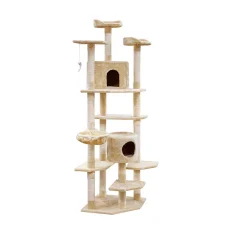 i.Pet 203cm Cat Tree Tower: Plush Velvet Condo with Hammock, Perches & Sisal Scratching Posts, Beige, 20kg Capacity