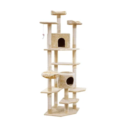 i.Pet 203cm Cat Tree Tower: Plush Velvet Condo with Hammock, Perches & Sisal Scratching Posts, Beige, 20kg Capacity