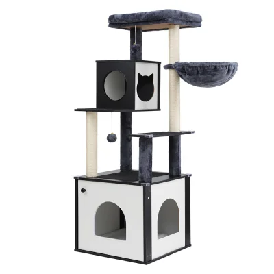 i.Pet 144cm Cat Tree Tower with Sisal Scratching Posts, Plush Beds, Wood Condo House, and Spacious Cabinet