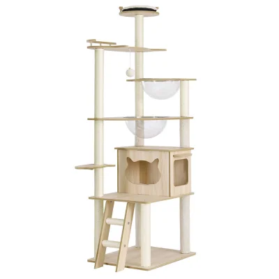 i.Pet 174cm Cat Tree Tower - Robust Wood, Sisal Scratching Posts, Multi-Tier Condo with Ladder, Hanging Ball & Bowls