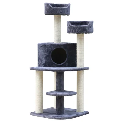 i.Pet 126cm Cat Tree Condo - Plush Velvet, Sisal Posts, Multi-Level Design for Scratching, Climbing, and Resting