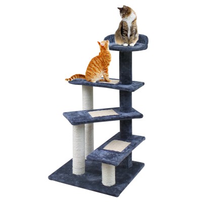 i.Pet 100cm Cat Tree Tower with Sisal Scratch Posts, Plush Velvet, Multi-Level Design & Steps for Active Cats, Grey