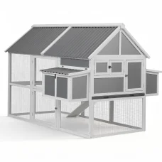 i.Pet Deluxe Large Chicken Coop & Hutch, Fir Wood, Weather-Resistant, 213x176x152cm, Grey/White, Easy Clean & Secure