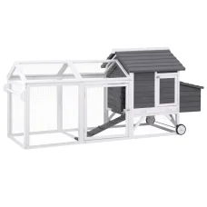 i.Pet Extra Large Wooden Chicken Coop & Rabbit Hutch with Wheels, Weather-Resistant Design, 225x80.5x105cm, Grey/White