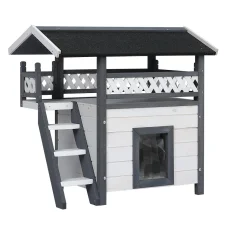 i.Pet Outdoor Cat House & Rabbit Hutch - 2-Level Fir Wood Shelter with Asphalt Roof, 77x50x73cm, Easy Access & Assembly