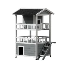 i.Pet Outdoor Cat House 72x72x127cm - Wooden Rabbit Hutch & Small Dog Condo, 3-Tier Shelter with Asphalt Roof