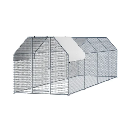i.Pet Large Walk-In Chicken Coop & Rabbit Hutch - 2x8x2m Galvanised Steel, Weather-Resistant with Lockable System