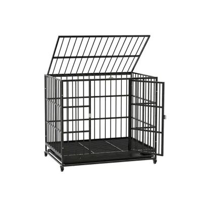i.Pet Large Metal Dog Cage Crate with Lockable Wheels & Removable Tray, Anti-Bite Design for Medium Pets - 95x65x85cm