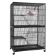 i.Pet Rabbit Cage 142cm Hutch - Multi-Level Metal, Anti-Rust, with Platforms, Ladders, Hammock & Wheels, Black