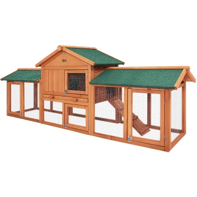 i.Pet Large Wooden Chicken Coop Rabbit Hutch - 220x52x84cm, Fir Wood, Waterproof, Eco-Friendly, Easy Clean Design