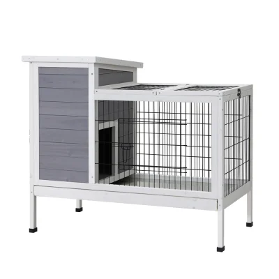 i.Pet Rabbit Hutch - 97x49x86cm Wooden Outdoor Cage with Fir Wood, Powder Coated Mesh, Easy Access and Slide-out Tray