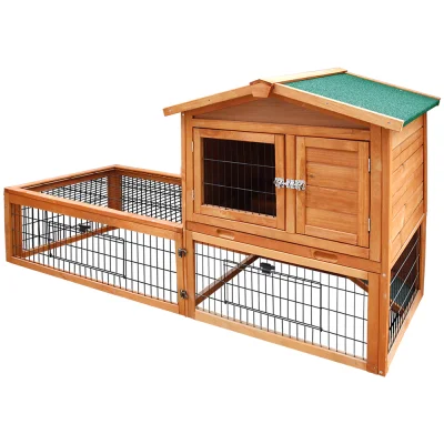 i.Pet Large Wooden Chicken Coop & Rabbit Hutch - 155x49x90cm, Fir Wood, Weatherproof, 2-Level with Secure Locks