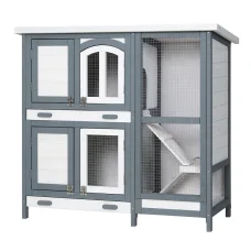 i.Pet Large Wooden Rabbit Hutch 98x45x92cm - Sturdy Fir Wood, Galvanised Mesh, Asphalt Roof, for Rabbits & Small Pets