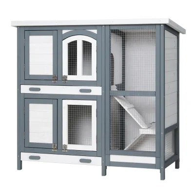 i.Pet Large Wooden Rabbit Hutch 98x45x92cm - Sturdy Fir Wood, Galvanised Mesh, Asphalt Roof, for Rabbits & Small Pets