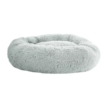 i.Pet 90cm Large Calming Pet Bed for Dogs & Cats, Soft Plush Light Grey, Non-Slip, Washable Cover, Flea Resistant