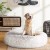 i.Pet 90cm Large Calming Pet Bed – Soft Plush, Non-Slip, Removable Cover, Flea-Resistant, White/Brown