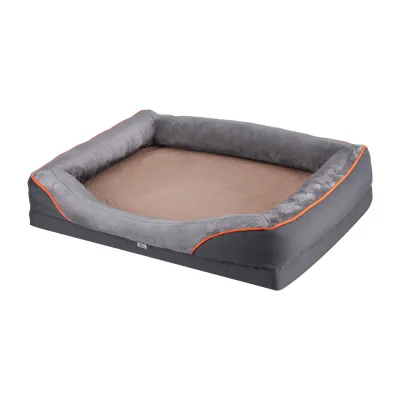 i.Pet Orthopedic Washable Dog Bed - Soft Fleece, 120x90cm, Non-Slip, Water-Resistant, Machine Washable, Grey/Yellow