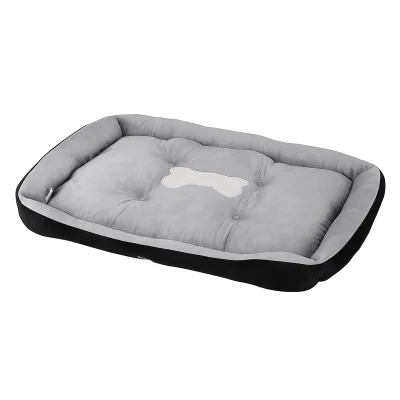 i.Pet Extra Large Pet Bed - Soft PP Cotton, Non-Slip, Washable, 120x80cm, Grey/Black, Ideal for Cats & Small Dogs