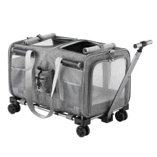 i.Pet Premium Grey Pet Carrier for Cats & Dogs, Foldable Trolley with Swivel Wheels, Oxford Fabric, 50kg Capacity