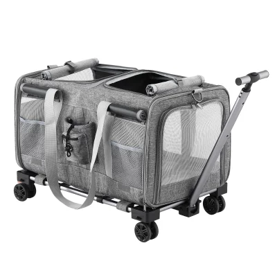 i.Pet Premium Grey Pet Carrier for Cats & Dogs, Foldable Trolley with Swivel Wheels, Oxford Fabric, 50kg Capacity