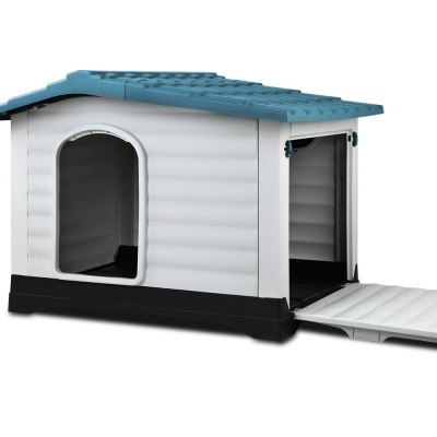 i.Pet Extra Large Dog Kennel: Durable Blue Plastic, Weatherproof, Extendable, Elevated Base, Easy Clean for Outdoors