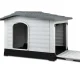 i.Pet Extra Large Outdoor Dog Kennel - Durable Grey Plastic Shelter with Extendable Side, Weatherproof & UV-Resistant